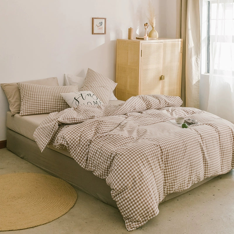 Simple cotton fitted sheet style naked sleeping solid color four-piece set