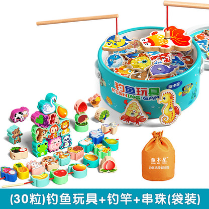 Kids Fishing Toys Magnetic Wooden Fish 1 to 3 Year Old Baby Educational Early Education Cognition Marine Fish First Year Gift