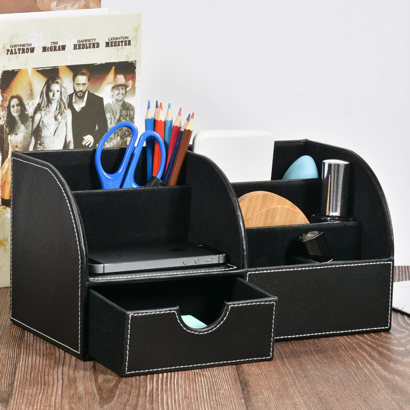 Desktop Office Storage Box Organizer Business Card Box Home With Drawer Organizer Box Creative Leather Pen Holder Manufacturer