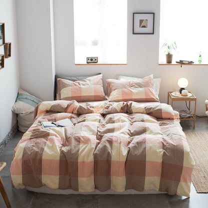 Japanese-style all-cotton non-printed washed cotton four-piece wholesale stripe-dyed good product four-piece dormitory bedding