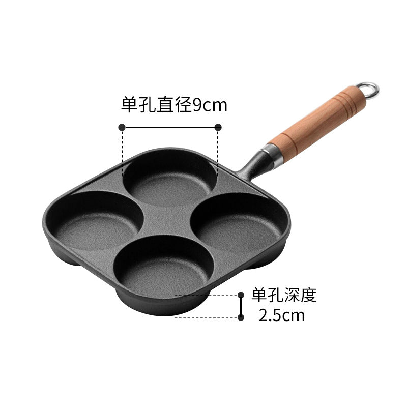 Source factory cast iron four-hole omelette pan, egg dumpling pan, egg burger pan, uncoated non-stick pan, induction cooker, gas