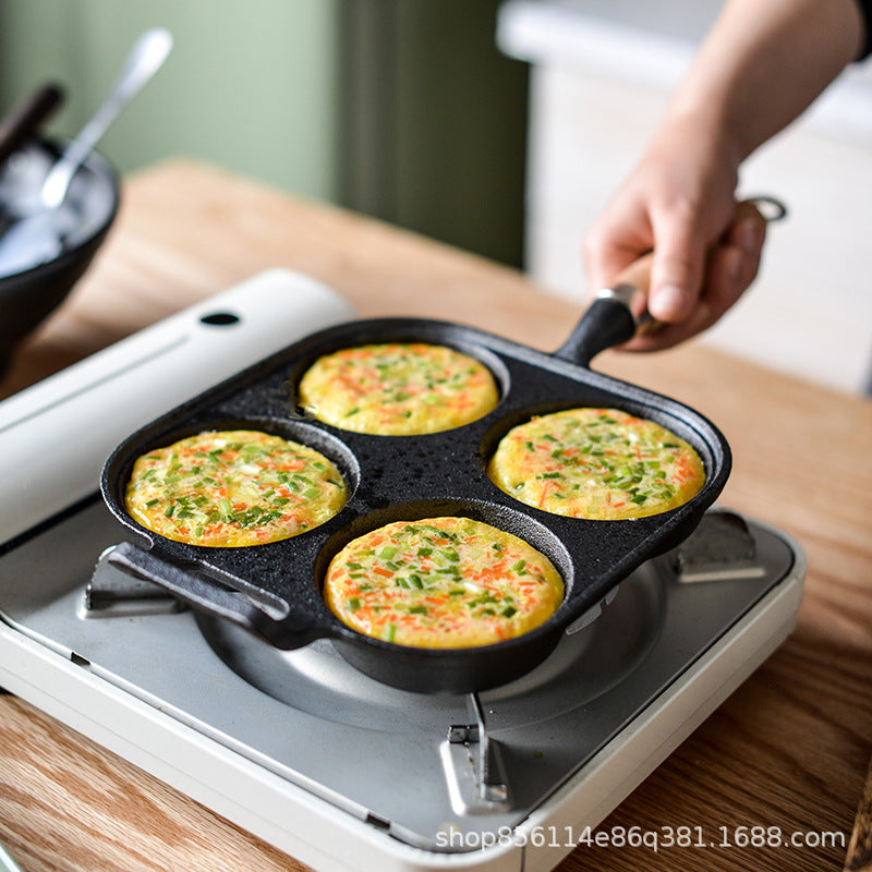 Source factory cast iron four-hole omelette pan, egg dumpling pan, egg burger pan, uncoated non-stick pan, induction cooker, gas