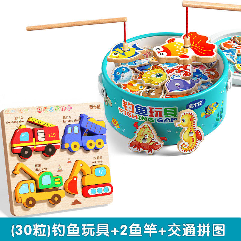 Kids Fishing Toys Magnetic Wooden Fish 1 to 3 Year Old Baby Educational Early Education Cognition Marine Fish First Year Gift