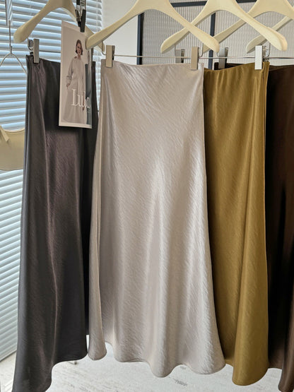 Acetate satin fishtail skirt women's  temperament simple drape slim hip A-line midi skirt