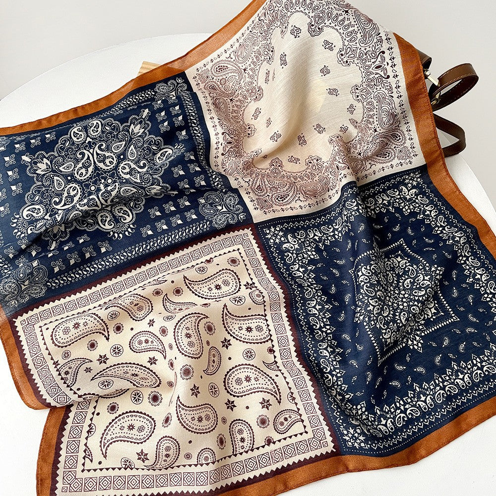 New herringbone cashew silk scarf, color-blocking square scarf, literary retro small square scarf, decorative scarf, breathable scarf