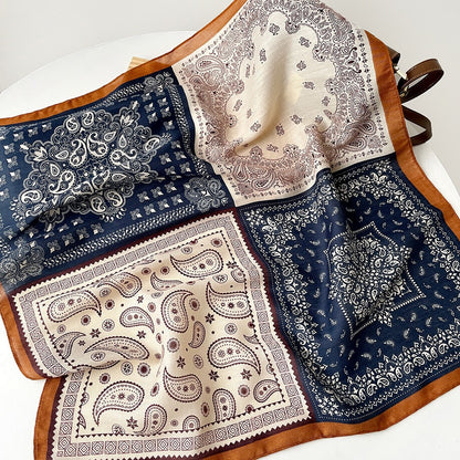 New herringbone cashew silk scarf, color-blocking square scarf, literary retro small square scarf, decorative scarf, breathable scarf