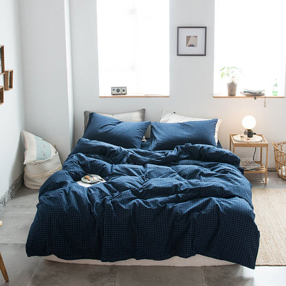 Japanese-style all-cotton non-printed washed cotton four-piece wholesale stripe-dyed good product four-piece dormitory bedding