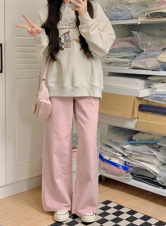 Pink wide-leg pants women's spring and autumn new sweet cool Japanese small pants straight drape casual pants ins