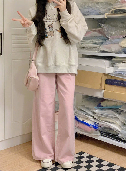 Pink wide-leg pants women's spring and autumn new sweet cool Japanese small pants straight drape casual pants ins