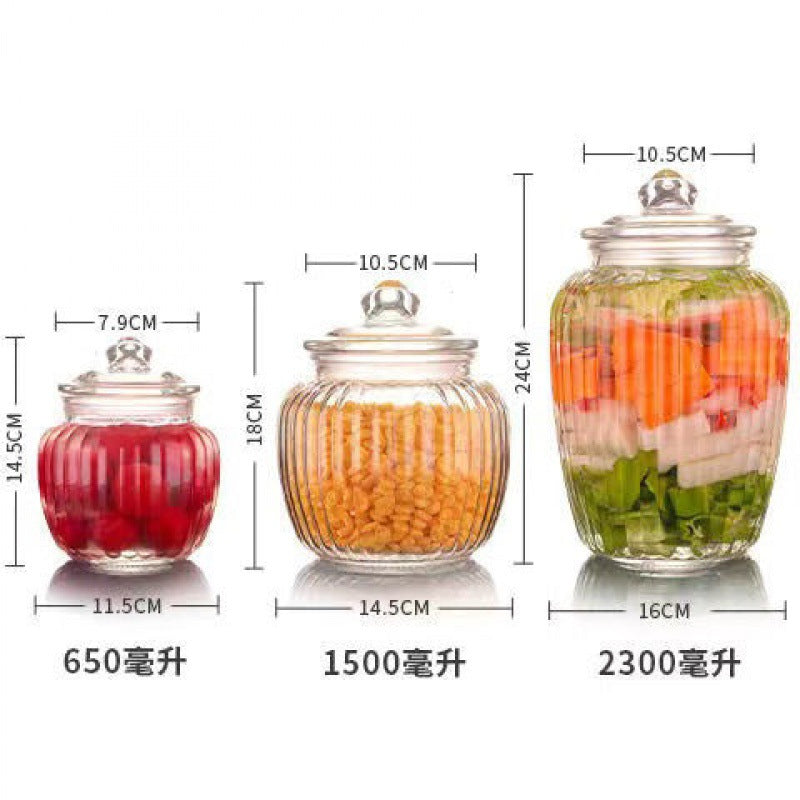 Pickle jar transparent glass jar household pickled sealed jar glass bottle with lid small pickle jar storage jar