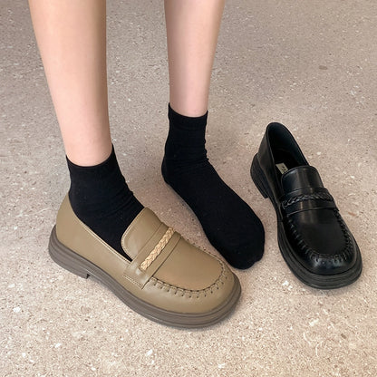 Loafers women's spring new fashion all-match retro woven commuter flat non-slip Japanese small leather shoes