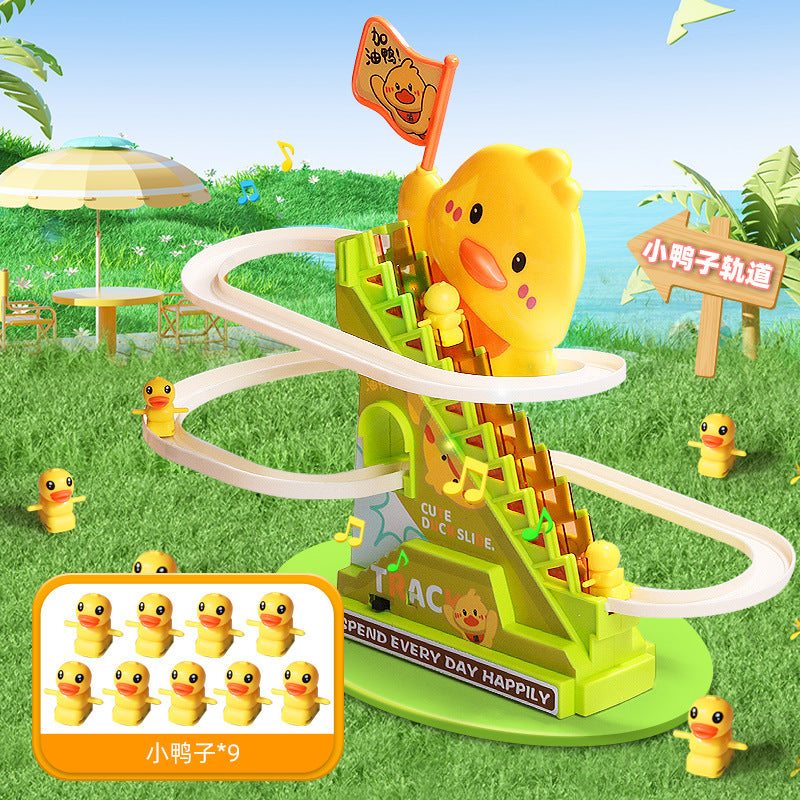 New Little Yellow Duck Electric Stair Climbing Toy Rail Car Slide Baby Puzzle 0-3 Years Old Baby Gift