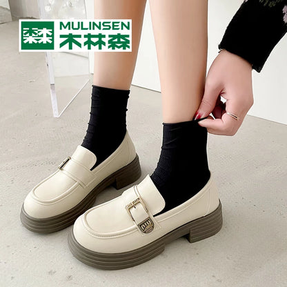 Mulinsen loafers women's new spring commuting soft bottom Japanese single shoes flat bottom British style small leather shoes women