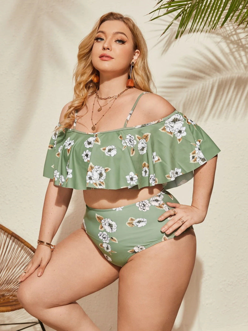 Hot-Selling Plus Size Bikini – Ruffled Design, Three-Piece Swimsuit Set, European & American Style for Summer Beachwear