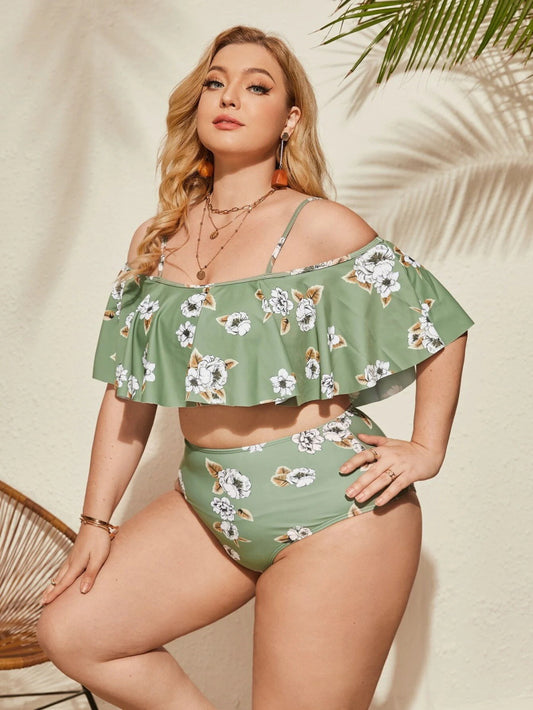Hot-Selling Plus Size Bikini – Ruffled Design, Three-Piece Swimsuit Set, European & American Style for Summer Beachwear