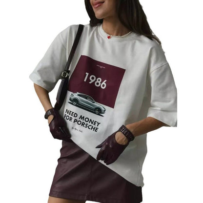 Cotton short-sleeved T-shirt women's summer European and American style new lazy loose and versatile  fashion printed top ins style
