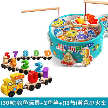 Kids Fishing Toys Magnetic Wooden Fish 1 to 3 Year Old Baby Educational Early Education Cognition Marine Fish First Year Gift