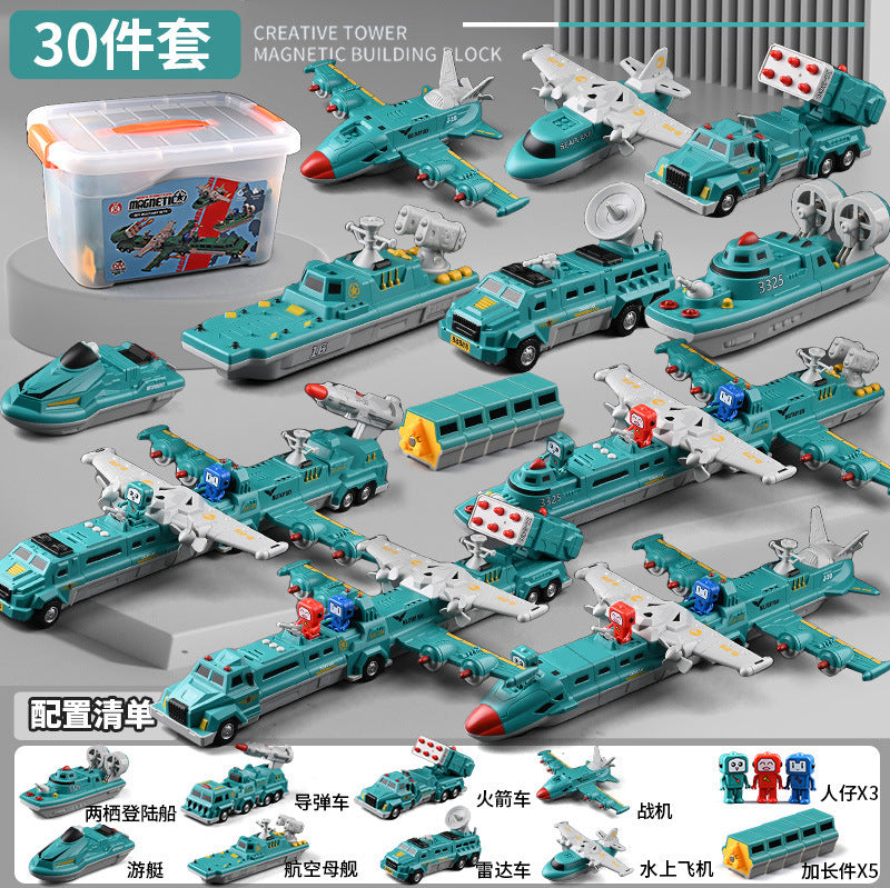 genuine children's magnetic transformer robot diamond building blocks magnetic boy toys magnetic assembly engineering vehicle