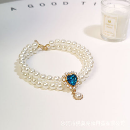 Pet cat devon kitten dog pearl necklace collar small fragrance breeze gemstone bow puppet accessories cross-border