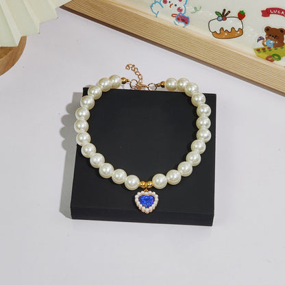 Pet cat devon kitten dog pearl necklace collar small fragrance breeze gemstone bow puppet accessories cross-border