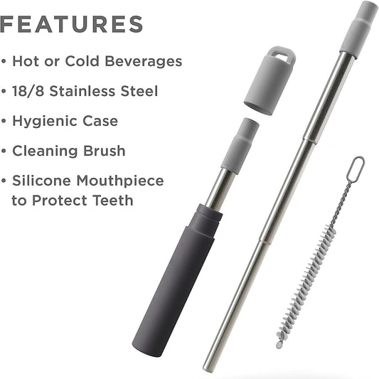 Reusable Straw Travel Work Outside Foldable Stainless Steel Keychain EDC Telescopic Straw