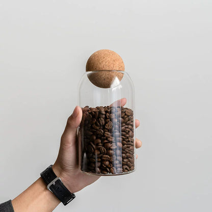 Round heat-resistant glass coffee bean powder sealed jar with cork