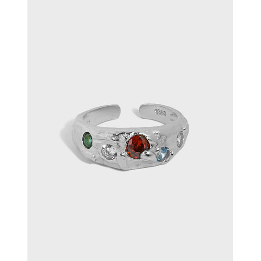 599 Korean version of ins niche design feeling cold wind micro-inlaid zircon texture texture S925 sterling silver open ring female