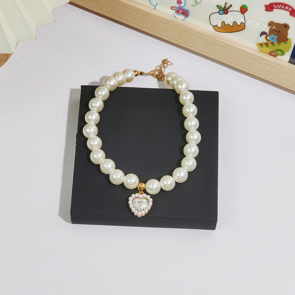 Pet cat devon kitten dog pearl necklace collar small fragrance breeze gemstone bow puppet accessories cross-border