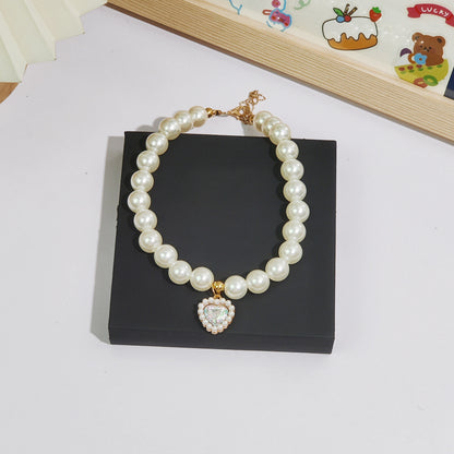 Pet cat devon kitten dog pearl necklace collar small fragrance breeze gemstone bow puppet accessories cross-border