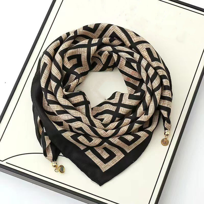 warm square scarf, magnetic buckle, triangle silk scarf, cotton scarf, women's spring, autumn and winter, style scarf, temperament and versatile