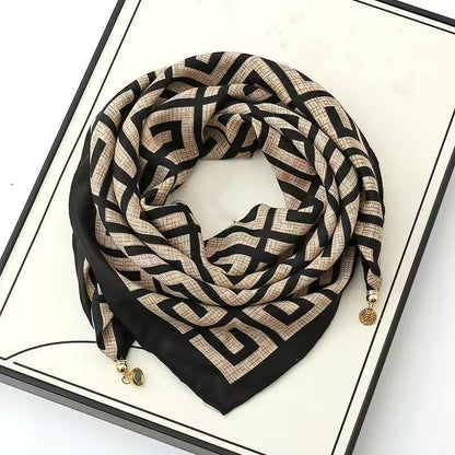 warm square scarf, magnetic buckle, triangle silk scarf, cotton scarf, women's spring, autumn and winter, style scarf, temperament and versatile