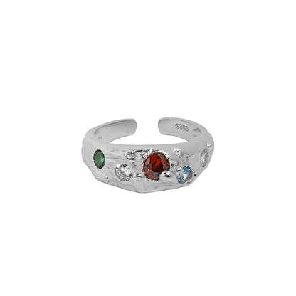 599 Korean version of ins niche design feeling cold wind micro-inlaid zircon texture texture S925 sterling silver open ring female