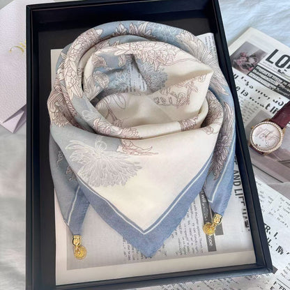 warm square scarf, magnetic buckle, triangle silk scarf, cotton scarf, women's spring, autumn and winter, style scarf, temperament and versatile