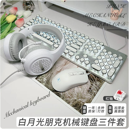 Wrangler real mechanical keyboard girl office game computer wired green axis gaming special mouse set white