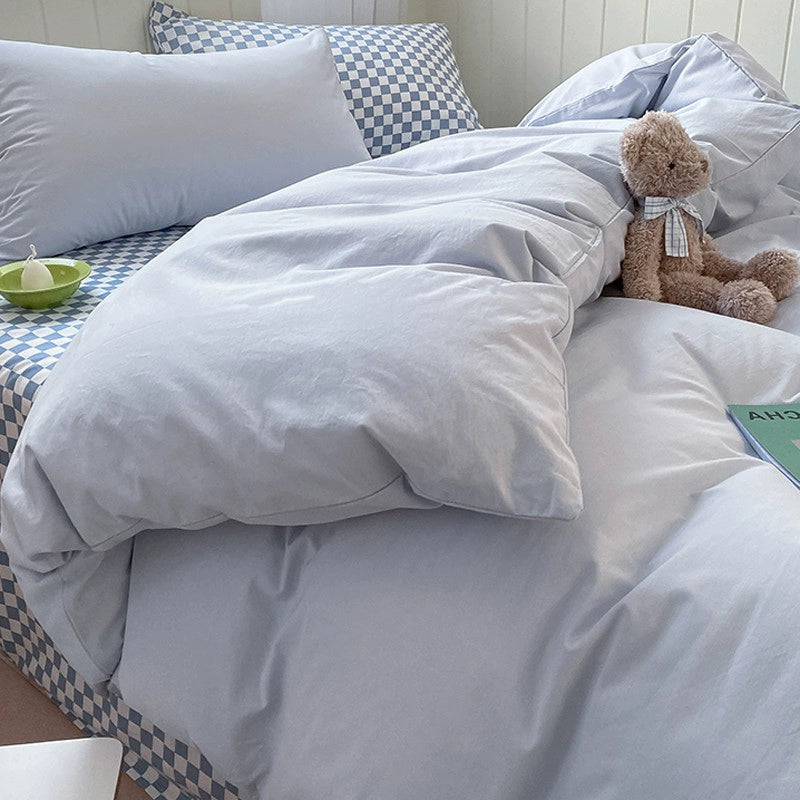 Pure cotton washed cotton bed four-piece set cotton Japanese-style bedding dormitory bed single three-piece solid color quilt cover fitted sheet