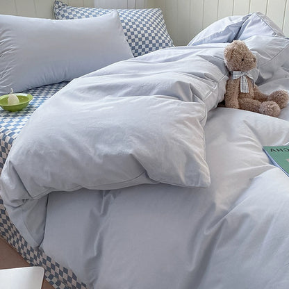 Pure cotton washed cotton bed four-piece set cotton Japanese-style bedding dormitory bed single three-piece solid color quilt cover fitted sheet