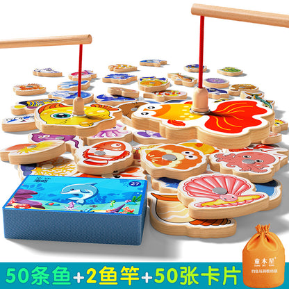 Kids Fishing Toys Magnetic Wooden Fish 1 to 3 Year Old Baby Educational Early Education Cognition Marine Fish First Year Gift