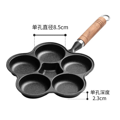 Source factory cast iron four-hole omelette pan, egg dumpling pan, egg burger pan, uncoated non-stick pan, induction cooker, gas