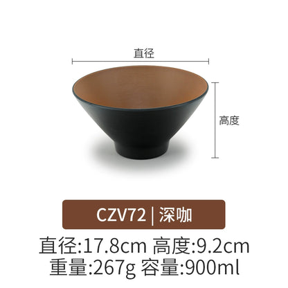 Retro Noodle Shop Imitation Porcelain Two-color Plastic Frosted Bamboo Hat Bowl