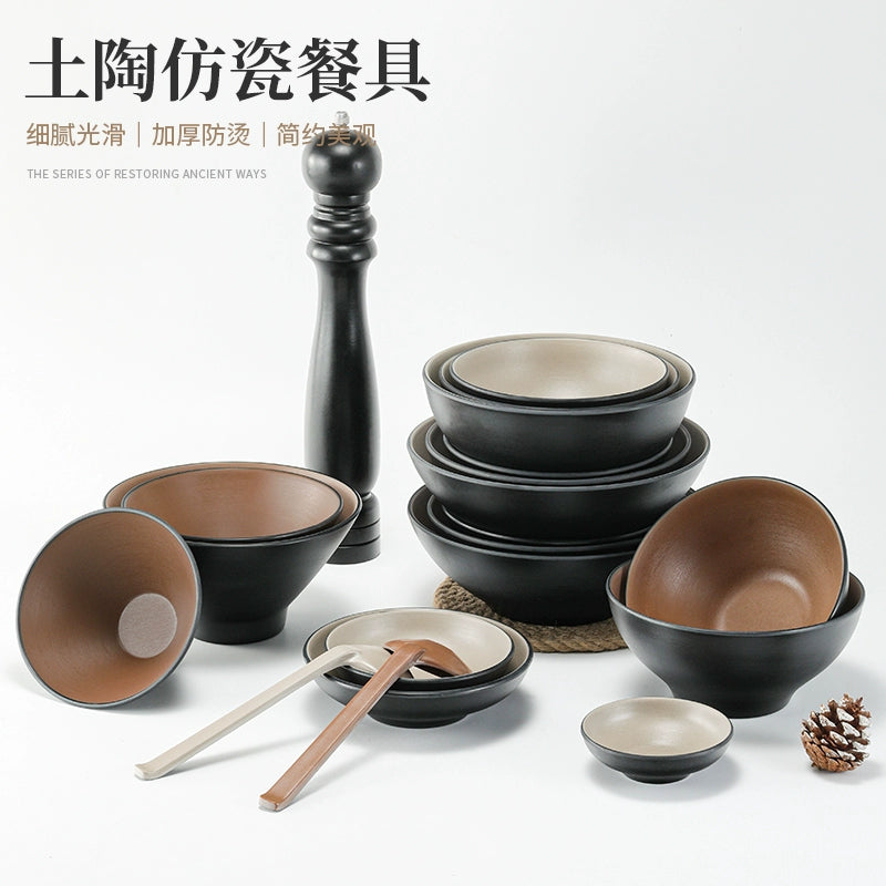 Retro Noodle Shop Imitation Porcelain Two-color Plastic Frosted Bamboo Hat Bowl