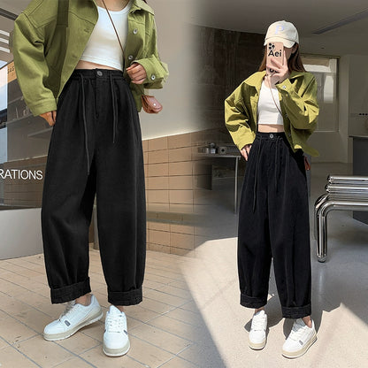 Japanese cotton overalls women's spring and autumn 2023 new high waist slimming loose carrot pants casual harem daddy pants