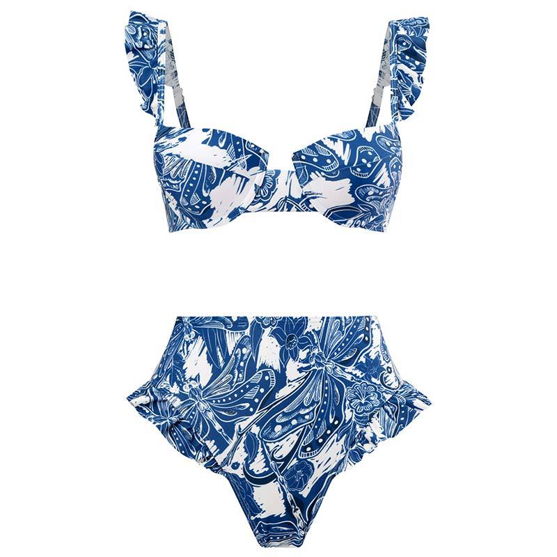 Bikini Set – Sexy Gathered Design, High Waist Split Swimsuit + Chiffon Long Skirt, European & American Style
