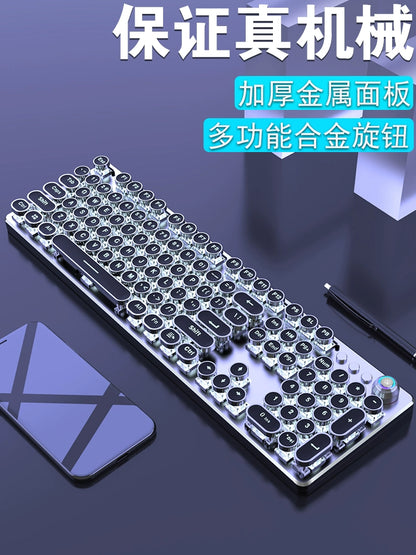 Steampunk Mechanical Keyboard Green Axis R87 Key Retro Wired Peripherals Notebook Gaming Eating Chicken Game Dedicated