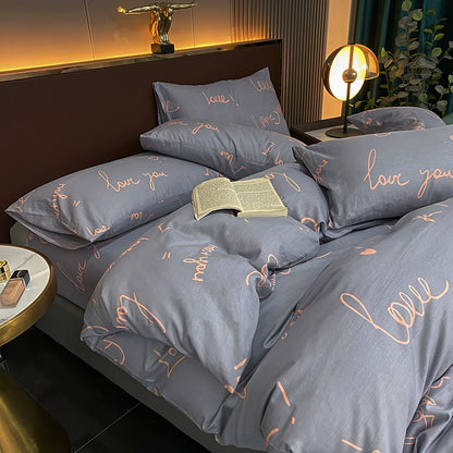 Internet celebrity cotton four-piece set pure cotton bedding bed pure color simple 100 quilt cover 1.8m fitted sheet three 4-piece set