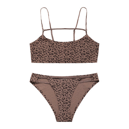 Leopard print bra set female sense European and American style no steel ring gathered on the top breathable temptation sexy lingerie set