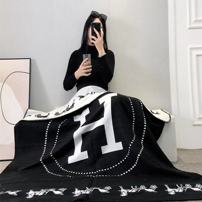 letter H, blanket, nap, air-conditioned room, blanket, car camping, sofa, cashmere blanket