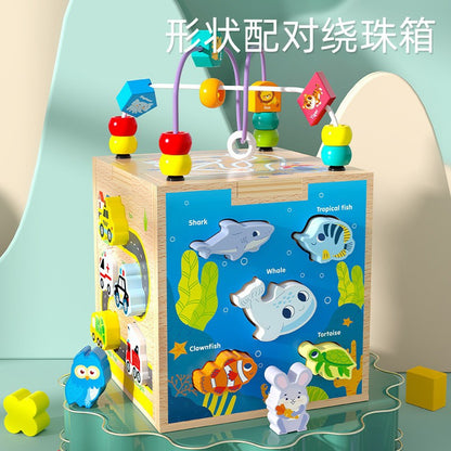 Children's Wooden Large Multifunctional Puzzle Big Wrapping Beads Treasure Chest Early Education Intelligence Matching Scene Intelligence Box Toys