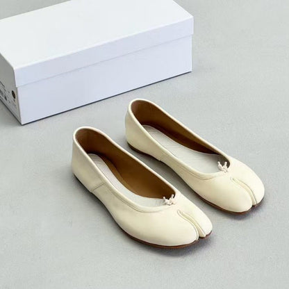 Pure original classic tabi new pleated tabi shoes female leather shallow mouth mid-heel pig's trotter ballet soft leather shoes