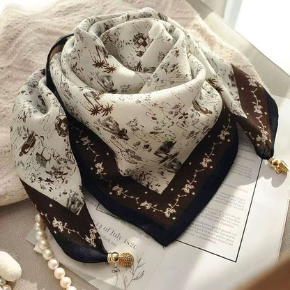 warm square scarf, magnetic buckle, triangle silk scarf, cotton scarf, women's spring, autumn and winter, style scarf, temperament and versatile