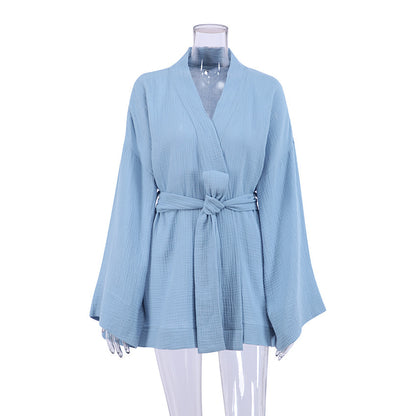 summer French style pajamas fashion nightgown two-piece set double-layer gauze suspenders nightdress ruffled ladies home clothes